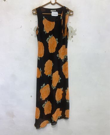 XIA GU Fashion M Schwarz Orange Rose Druck Ärmelloses Kleid