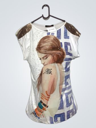 PDK Damen Grafik T-Shirt mit Pailletten-Schultern