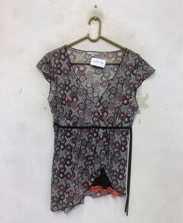 Strabaskr Damen Gemusterte V-Ausschnitt Bluse