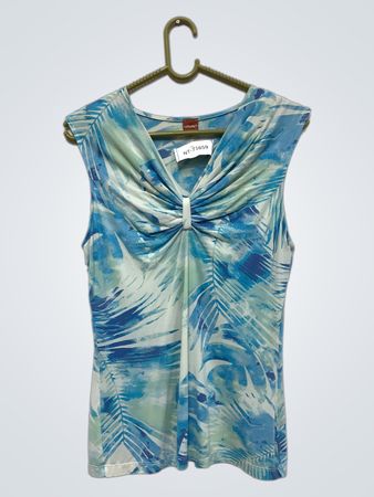 Olsen Ärmelloses Top mit Blau- und Weißem Blattmuster