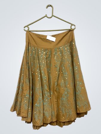 Brauner Rock mit Blumenmuster und Pailletten