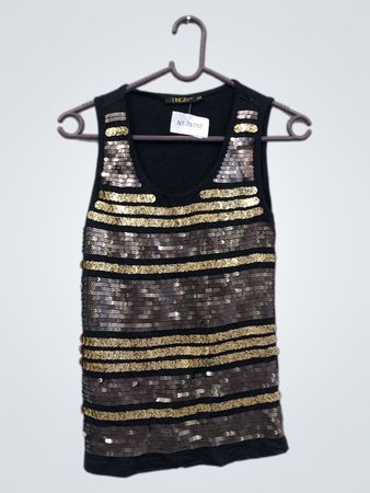 Schwarzes Tanktop mit goldenen und silbernen Pailletten