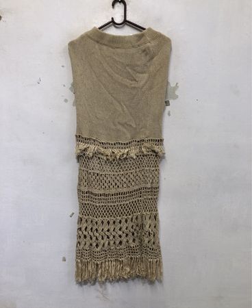 Beige Strick Häkelweste