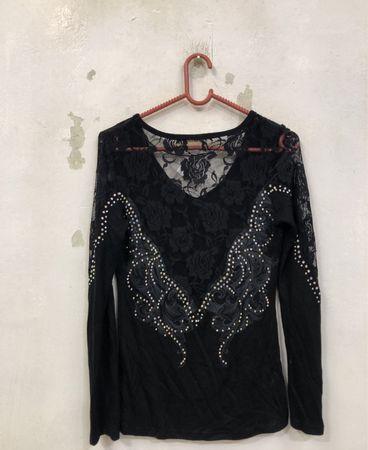 Lely wood Black Lace verzierter Langarm-Top