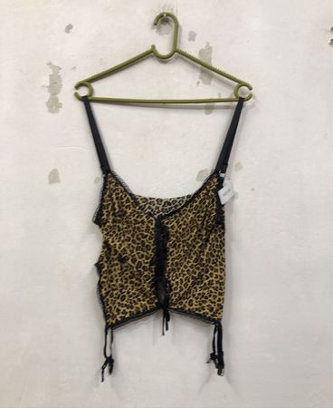 Leopard-Print-Spitzenrand-Korsett-Top