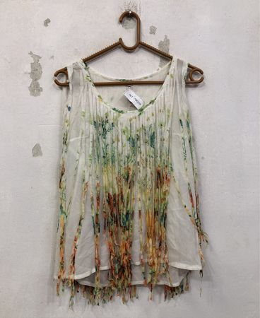 Golden Days Paris NT-70029 Weiß Floral Fransen Ärmelloses Top