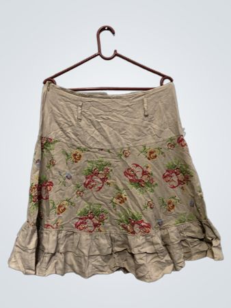 Beige Blumendruck-Rüschenshirt