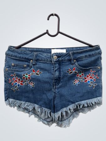 Denim-Shorts mit floralen Stickereien