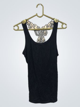 Schwarzes Tanktop mit dekorativem Rücken