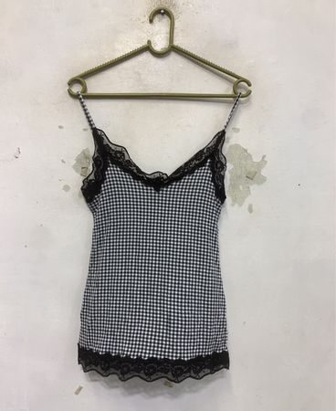 Tezenis Gingham Cami Top mit Spitzenbesatz