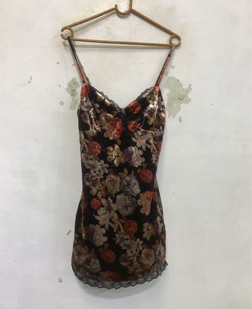Floral Print Slip Dress mit Spitzenbesatz
