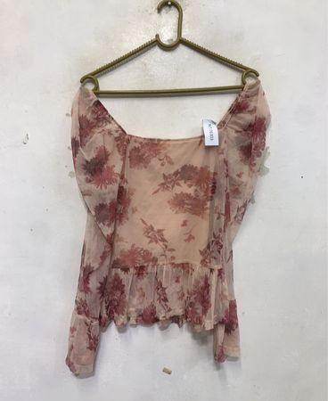 Durchsichtige Blumen Puffärmeliges Peplum-Top