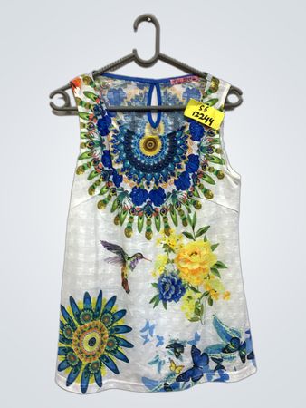 Weißes ärmelloses Top mit Blumen- und Kolibri-Print