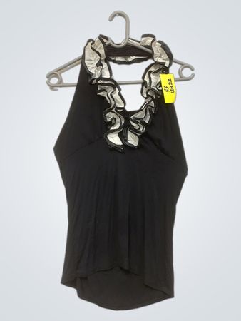 Schwarzes Neckholder-Top mit Rüschen