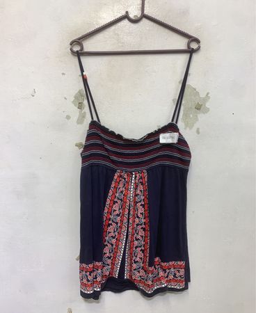 Fórmula Joven Navy Blue gerafftes Tanktop mit rotem und weißem Muster
