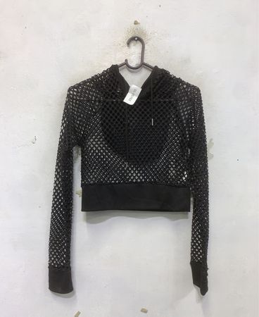 Schwarzer Netz-Bauchfreier Hoodie