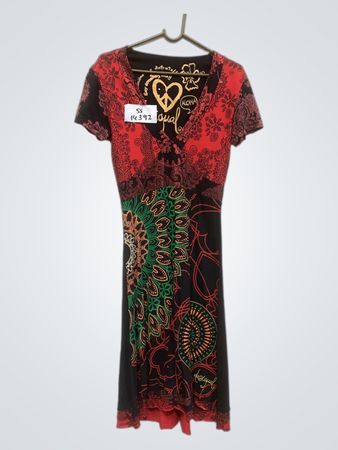 Desigual Damen Kurzarm V-Ausschnitt Kleid