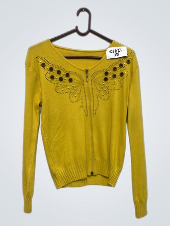Gelber Reißverschluss-Pullover mit Schmetterlingsverzierungen