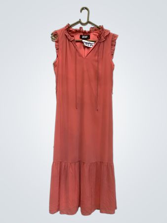 DKNY Korallenfarbenes Midikleid mit Rüschen