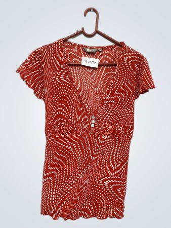 Miamoda Damenbluse mit V-Ausschnitt in Rot-Weiß im Muster, Größe 14
