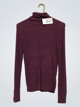 Bordeauxfarbener gerippter Rollkragenpullover