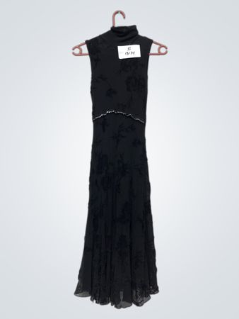 Schwarzes ärmelloses Kleid mit Mock-Neck und Blumenmuster