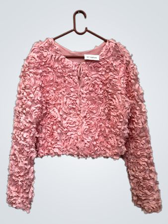 Rosa Cropped-Jacke mit Blumenapplikationen