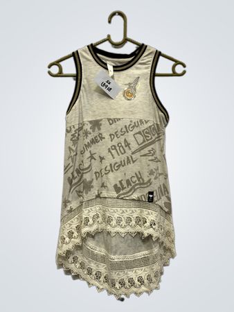 Desigual Tanktop mit grafischem Print und Spitzenbesatz