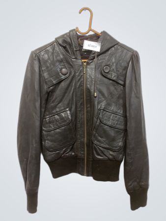 Oasis Women's Brown Leather Hooded Jacket NJ-8859 XS