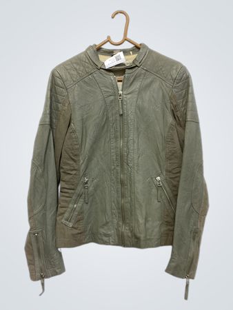 Grey Faux Leather Biker Jacket