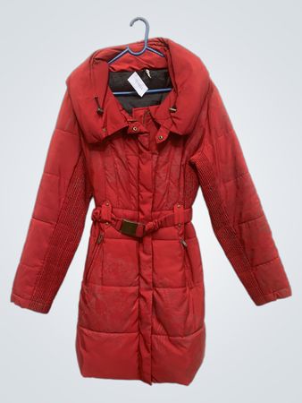 Red Puffer Coat with Belt