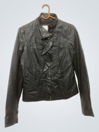 VILA Black Faux Leather Ruffle Jacket
