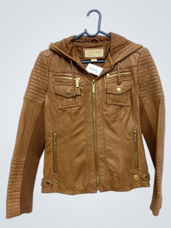 Michael Kors Leather Hooded Jacket