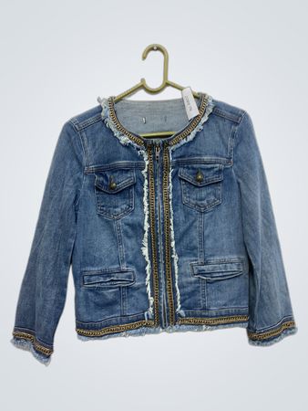 Denim Jacket with Gold Chain Trim