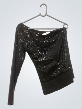 Schwarzes Pailletten-Ein-Schulter-Top