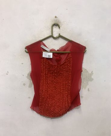 TWINS Rotes, gerafftes, durchsichtige Oberteil Made in Italy