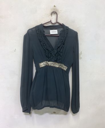 PINTO Damenbluse in dunklem Türkis mit Rüschen und verzierter Taille