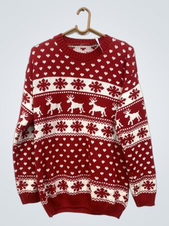 Rotes und weißes Weihnachts-Pullover mit Rentier und Schneeflocken