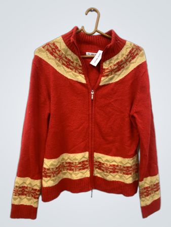 SUR$IVE roter Reißverschluss-Pullover mit geometrischem Muster