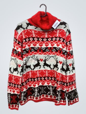 Rotes und weißes Weihnachtspullover mit Rentiermuster