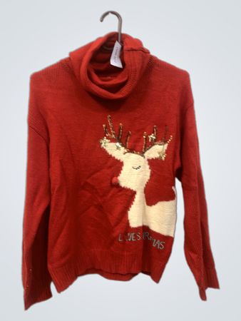 Roter Rentier-Weihnachtspullover