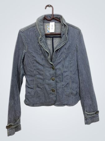 Camaieu Women's Blue Striped Cropped Jacket