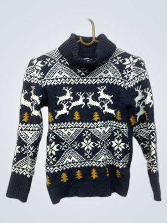 City Roy Kids Weihnachts-Pullover mit Rentier- und Schneeflocken-Stehkragen