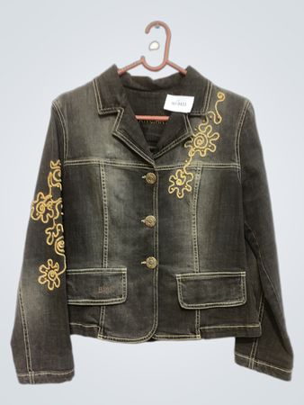 Denim Jacket with Gold Embroidery