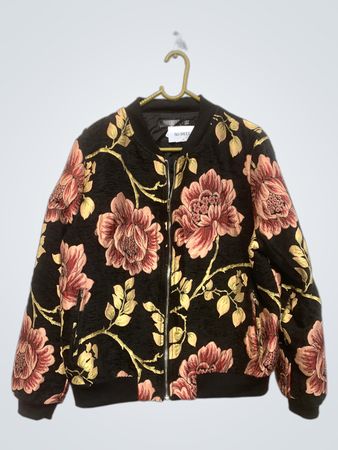Black Floral Bomber Jacket