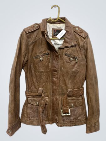 Rose Garden Brown Leather Jacket with Belt