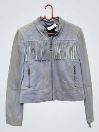 Light Blue Fringed Leather Jacket