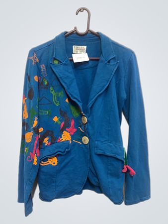 BEIGE ROUGE Blue Graphic Print Blazer