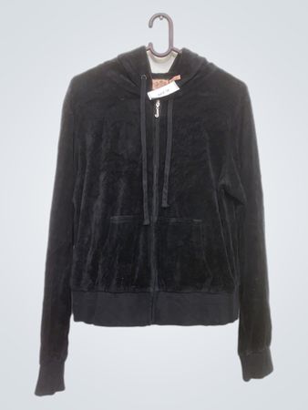 Juicy Couture schwarzer Velours-Zip-Up-Hoodie mit Kronenmotiv