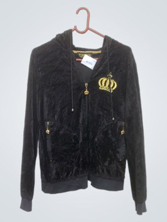Sudadera con cremallera POMPOOS Black Velour con logo de corona